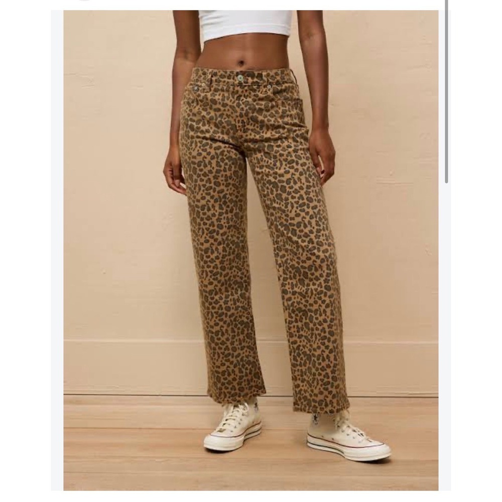 American Eagle Wide Leg Crop Jeans Leopard Animal Print Y2K Vintage 0 Coquette